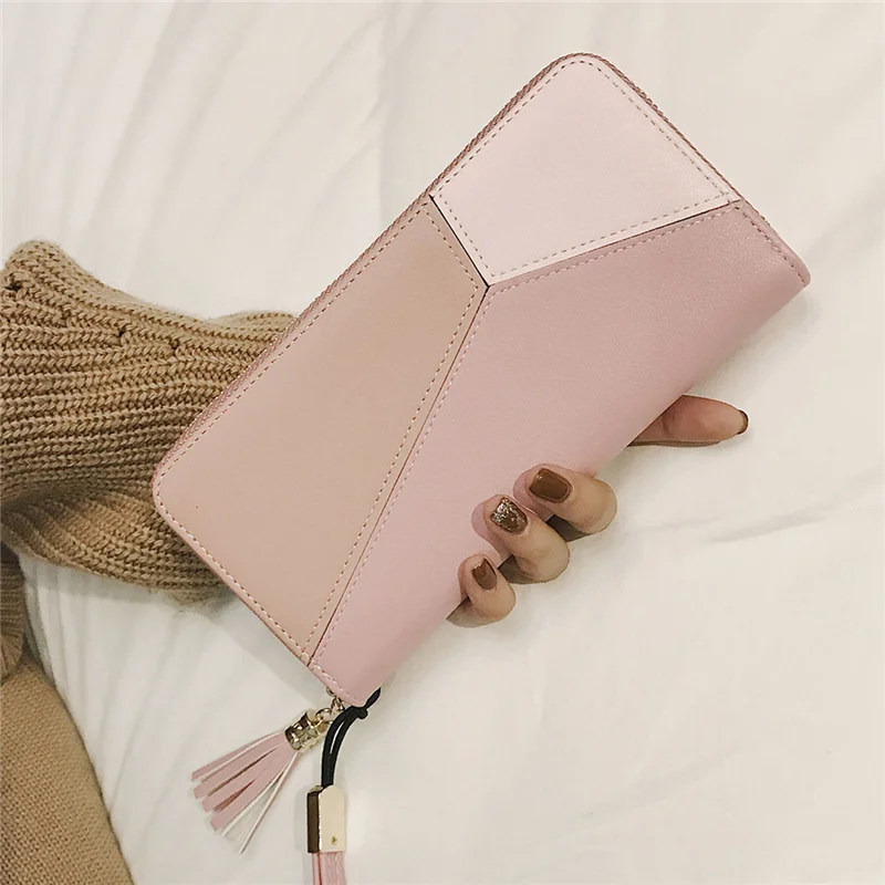 New Women's Long Korean Edition Trendy and Personalized Color Contrast Splicing Zipper Student Phone Handheld Wallet