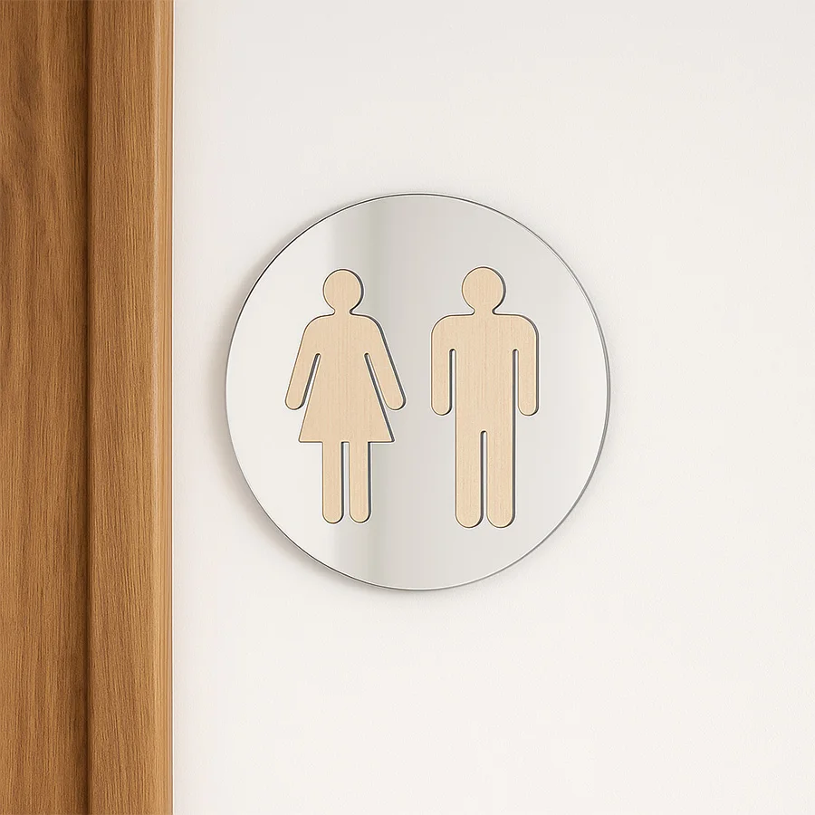 5mm 3D Acrylic Mirror Round Toilet Door Sign WC Bathroom Men Women Black Gold Silver Modern Wood Base Wall Sticker Decor