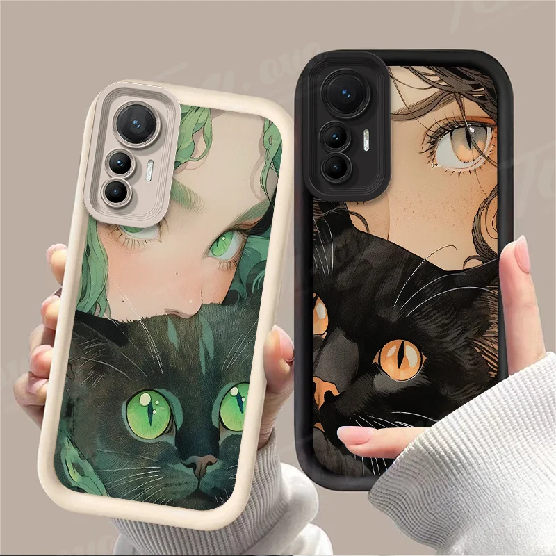 Handsome Black Cat Girl Case For Xiaomi 13T 12T 11T 13 12 11 Lite 5G NE POCO X6 X5 X4 GT X3 NFC F3 F4 F5 F6 M6 Pro Protective