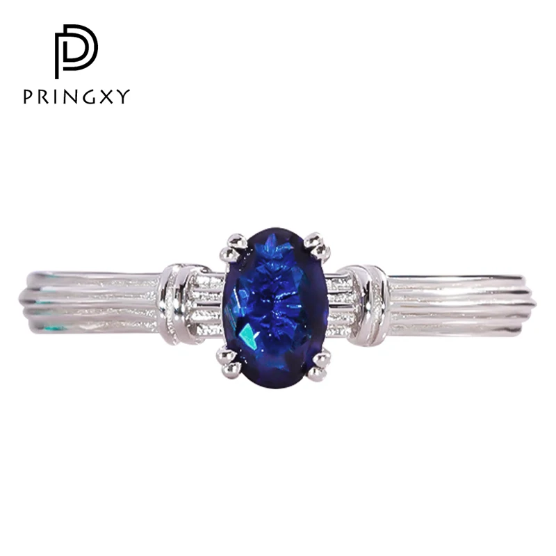 

PRINGXY Elegant Engagement Gift Oval Real Natural Sapphire Rings For Women 925 Sterling Silver Platinum Plated Fine Jewelry 2023