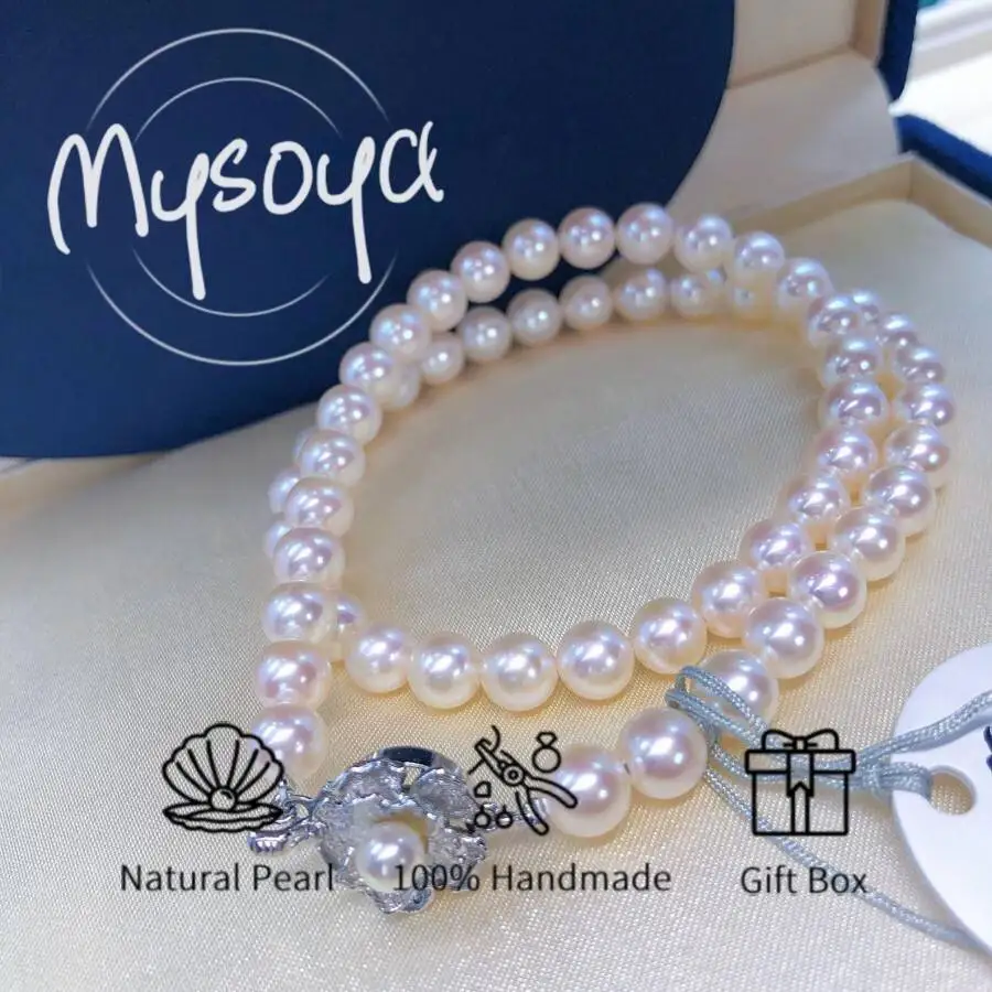 

MYSOYA Japanese Akoya Pearl Necklace 8-8.5mm High Luster Pearl With Gift Box Perfect Gift For Wedding Birthday Christmas