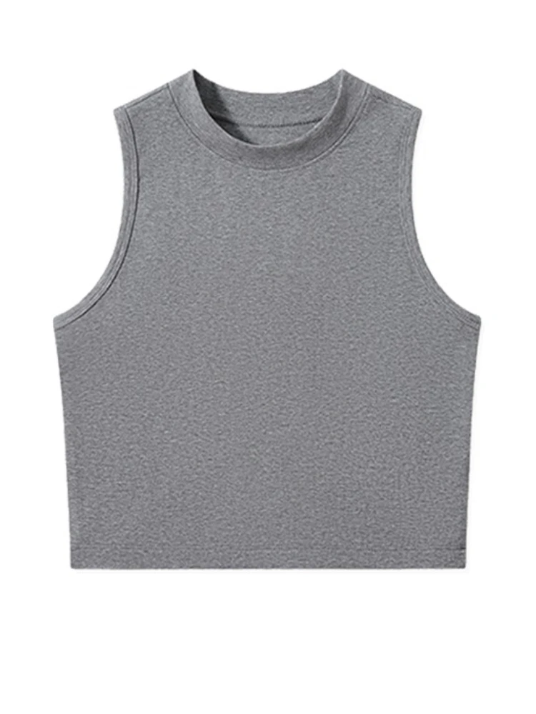 Damen Sommer 2026 Baumwoll-Tanktop mit Rundhalsausschnitt, ärmellos, trendiges einfarbiges Freizeit-Camisole, vielseitiges, schmal geschnittenes Crop-Top