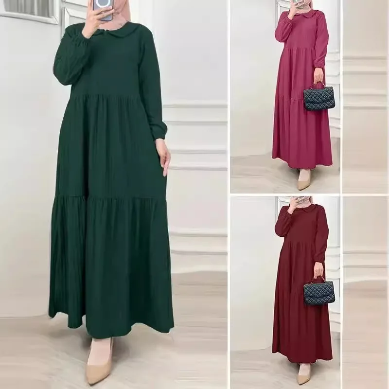 Muslim Women's Lotus Leaf Skirt Bubble Sleeve Sweet Dress Gown Türkiye Sunskirt