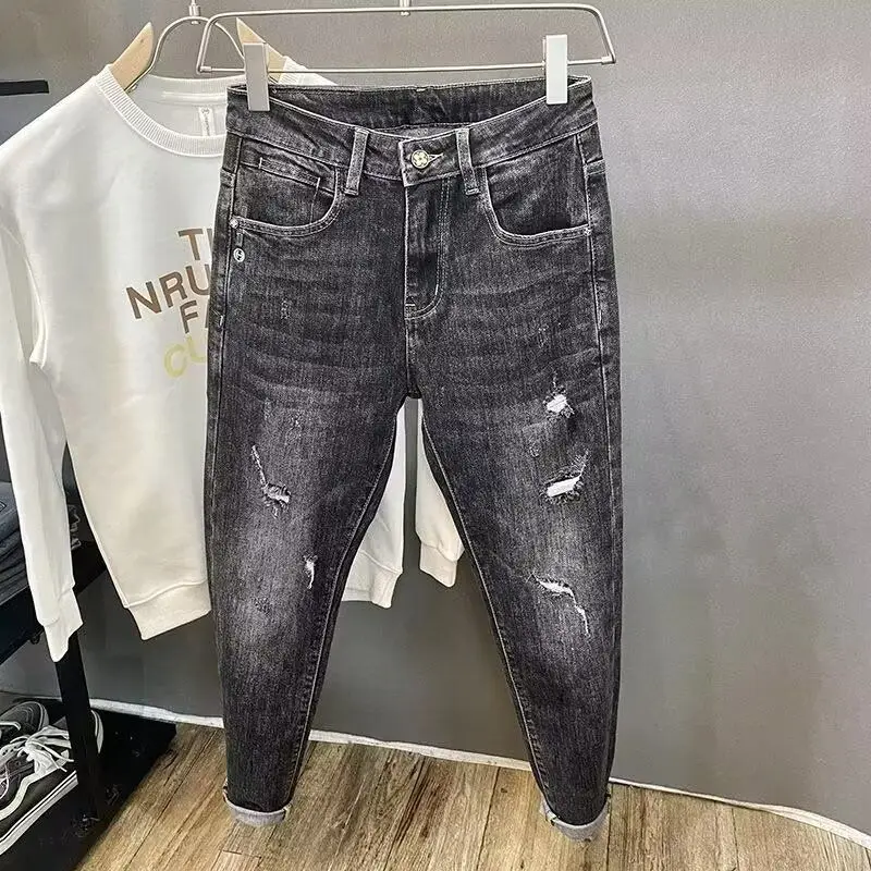 

Korean Popular Clothes Summer Thin Washed Ripped Jeans for Men Trendy Loose Straight Leg 2026 New Trendy Brand Casual Pants