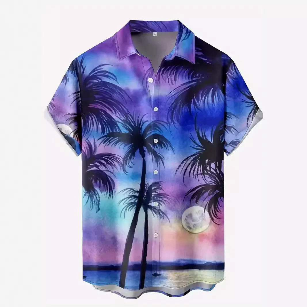 2025 Men's Hot Selling New Top 3D Digital Printing Hawaiian Beach Short Sleeved Lapel Shirt