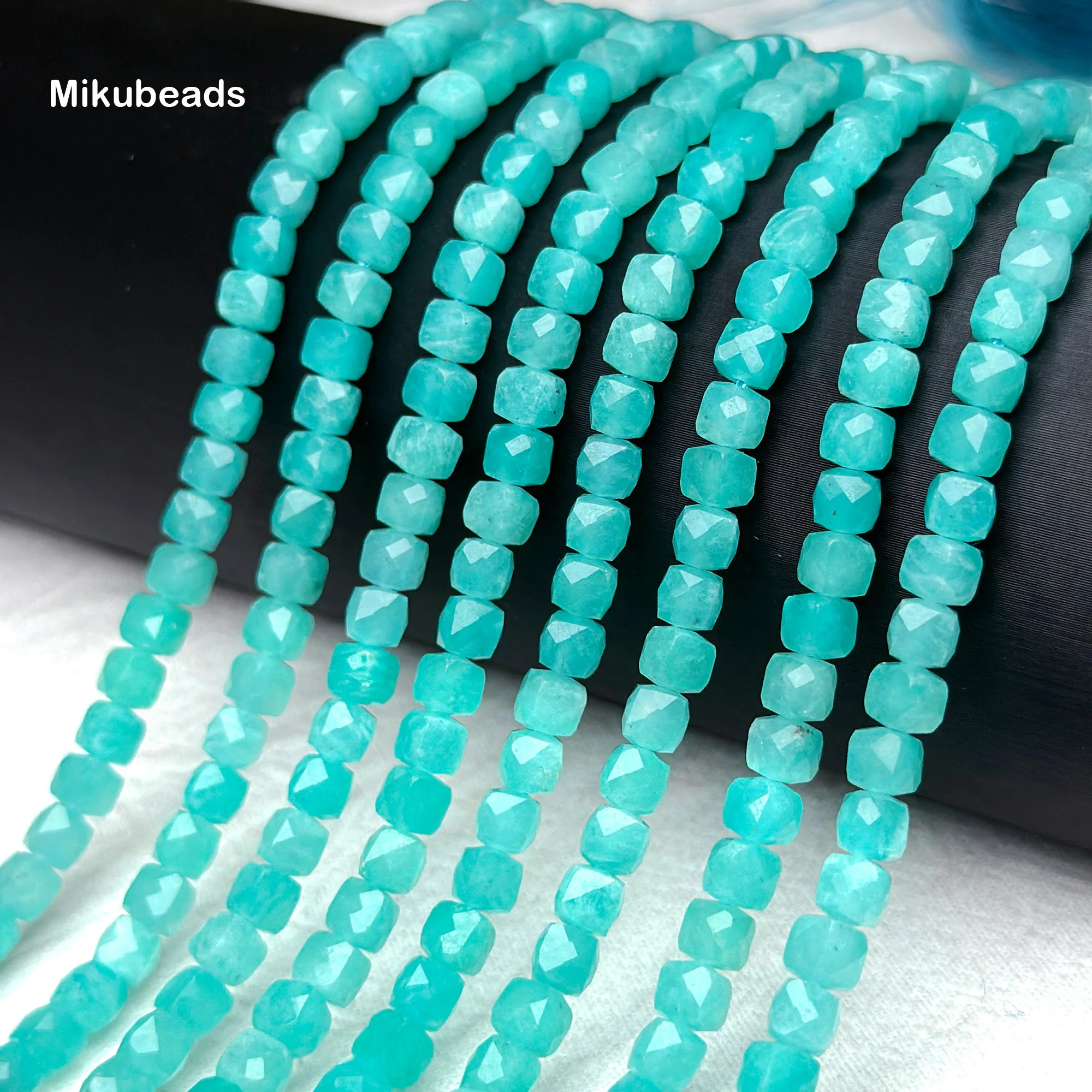 Perles carrées à facettes en amazonite du Mozambique, naturelles, 4x4mm, pour la fabrication de bijoux, collier, bracelet, Mikubeads, vente en gros 1 Perles carrées à facettes en amazonite du Mozambique, naturelles, 4x4mm, pour la fabrication de bijoux, collier, bracelet, Mikubeads, vente en gros 1