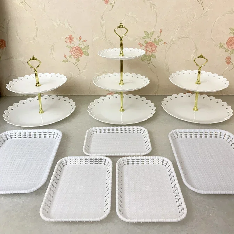 

Birthday Party Dessert Display Stand Plastic Tiered Cake Holder European Buffet Pastry Serving Tray Afternoon Tea Cupcake Tower