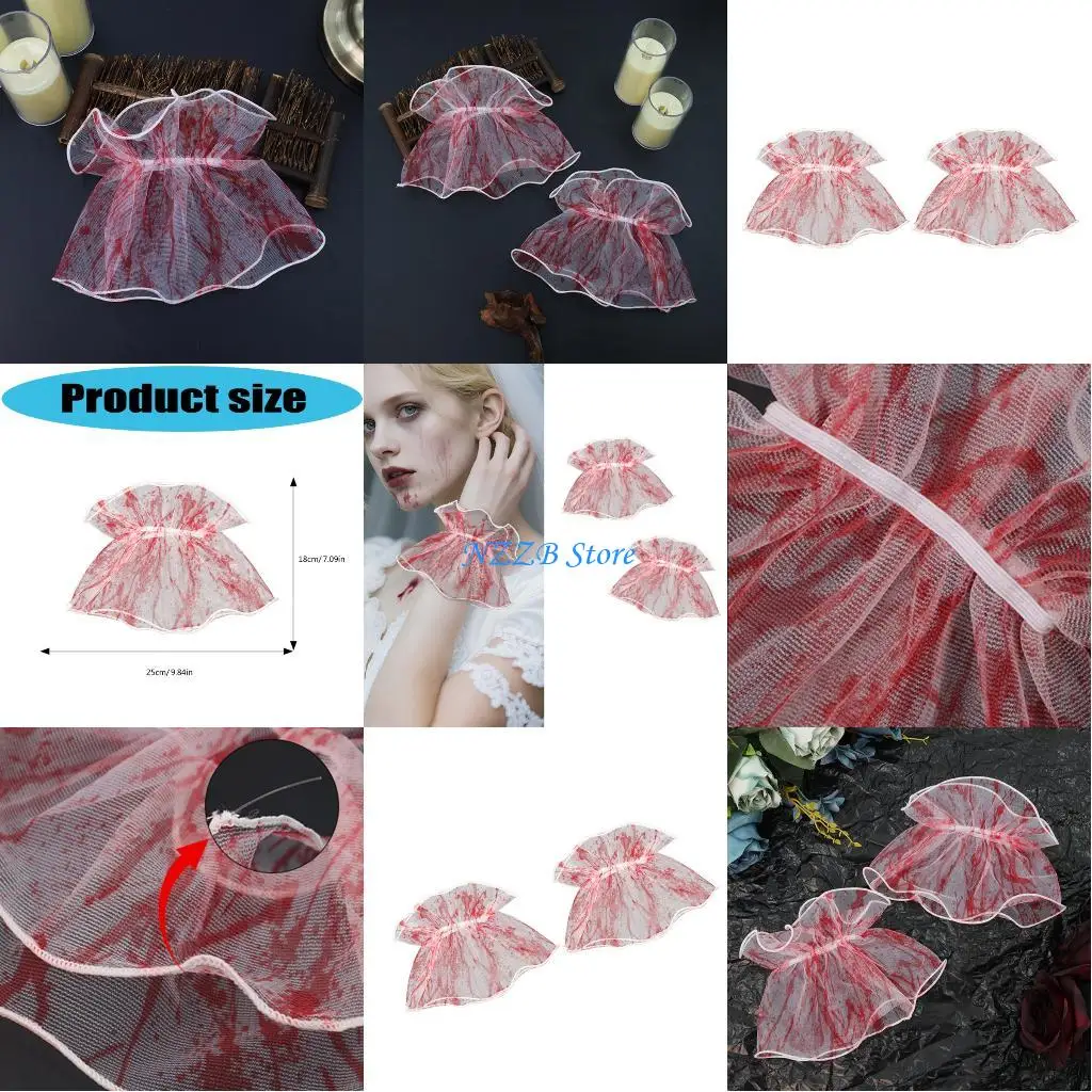 

T21F Punk Bride Gloves Women Halloween Outfit Day of the Dead Punk Lace Wrist Cuffs