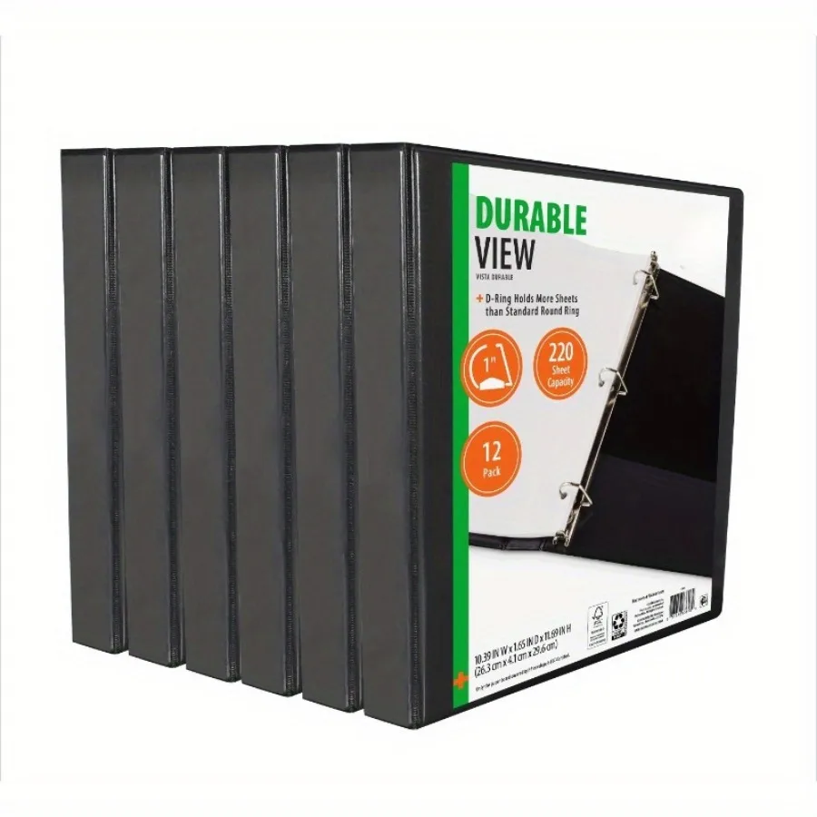 คลิปหนีบกระดาษทนทาน 1" D-Rings เอียง 1" สีดํา แพ็ค 12 ชิ้น น้ําหนักเบา พกพาสะดวก