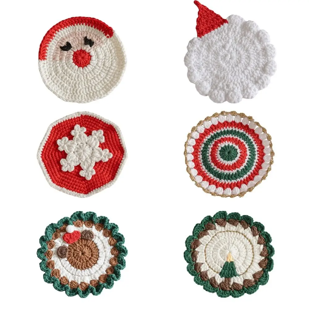 Festive Non Slip Christmas Coaster Handmade Knitted Drink Coaster Yarn Crochet Table Mat Home Decor