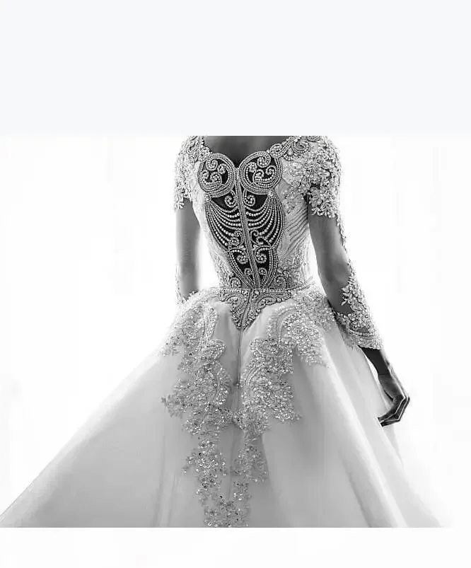 Customized African Long Sleeves Mermaid Dresses Scoop Lace Applique Beaded Crystals Over Skirts Court Train Wedding Bridal