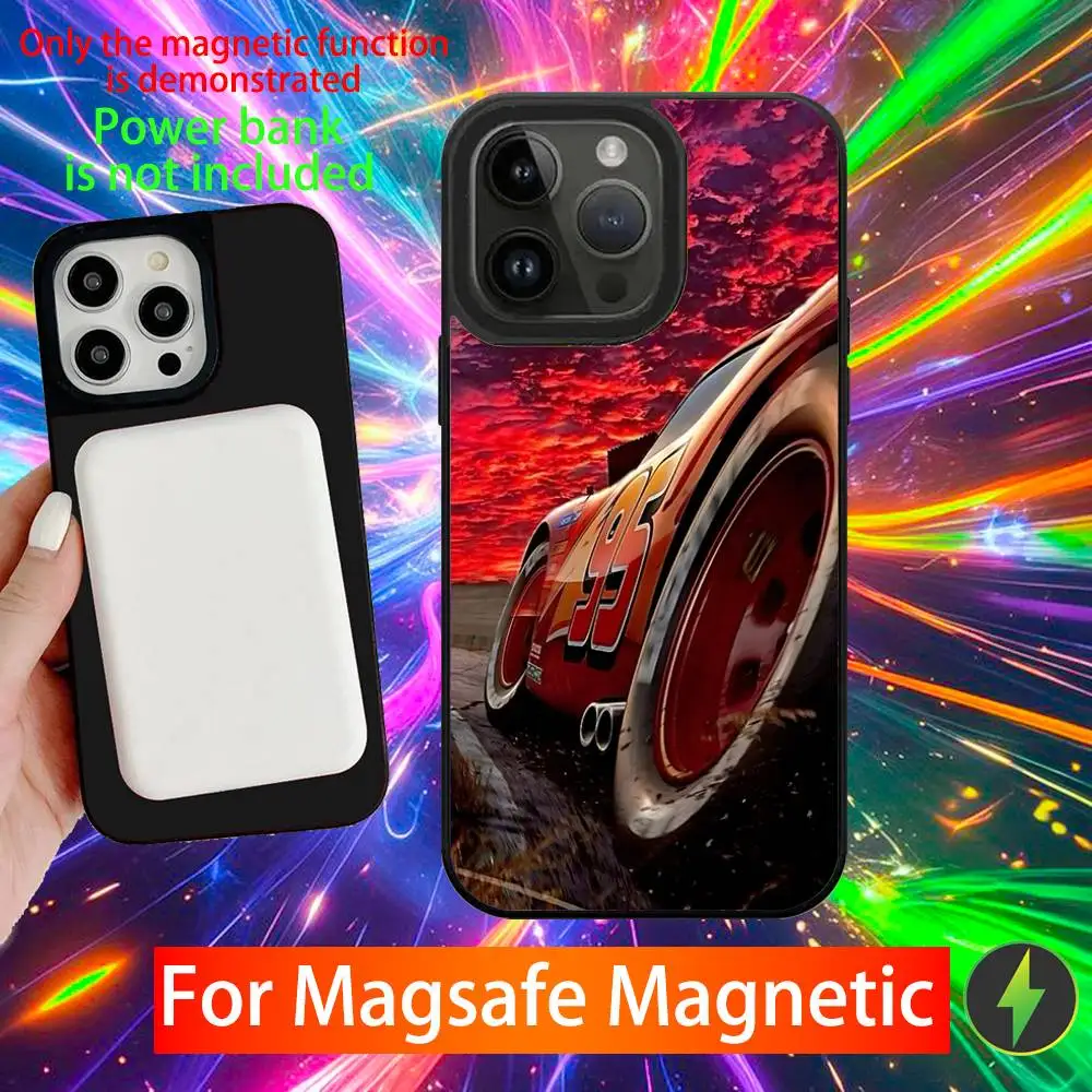 حافظة هاتف لطيفة على شكل سيارة كرتونية حمراء 95 لهواتف iPhone 16,15,14,13,12,11,Pro,Max,Plus,Mini,SE شحن لاسلكي مغناطيسي جديد Magsafe