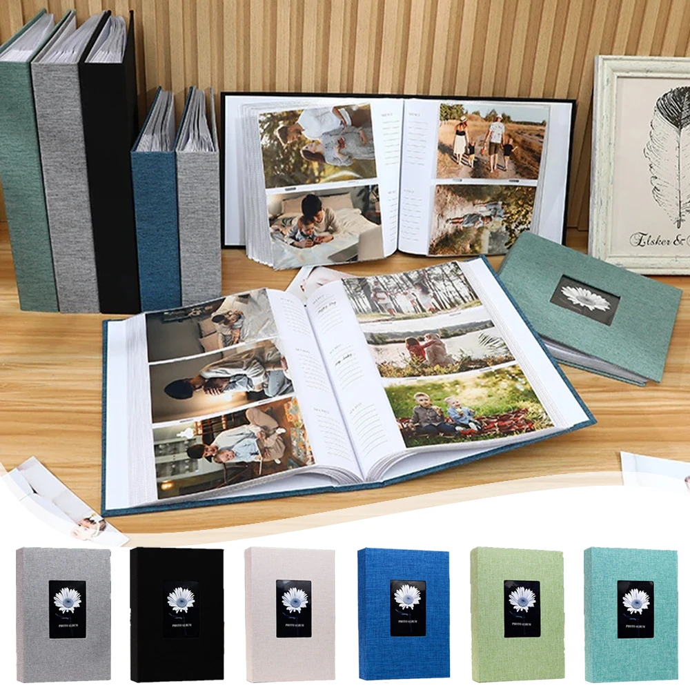 

6-inch Interleaf Type Photo Storage Album 200/300pcs Writable Collection of Children Growth Photos 1 Set Linen Cloth Cover Album