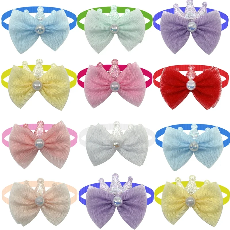 

50/100pcs Pet Dog Bow Ties Crown Mesh Neckties Puppy Cat Grooming Accessories Small Dog Bowties Pet Supplies
