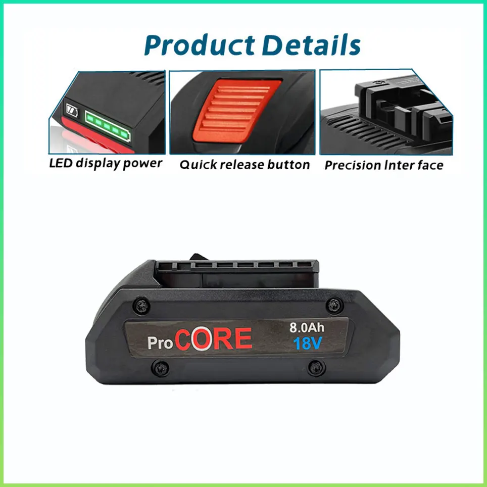 18V 8.0Ah 21700 replaceable battery, suitable for Bosch professional cordless tool BAT609 BAT618 GBA ProCORE battery replacement