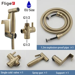 Fliger Handheld Bidet Sprayer Set Stainless Steel Toilet faucet Hygienic Shower Head Single Cold Water Tap Gold Black G1/2