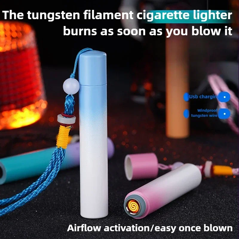 Blowing Windproof Flameless Electronic Lighter Tungsten Mini Portable USB Charging Creative Smoking Accessories Gadgets