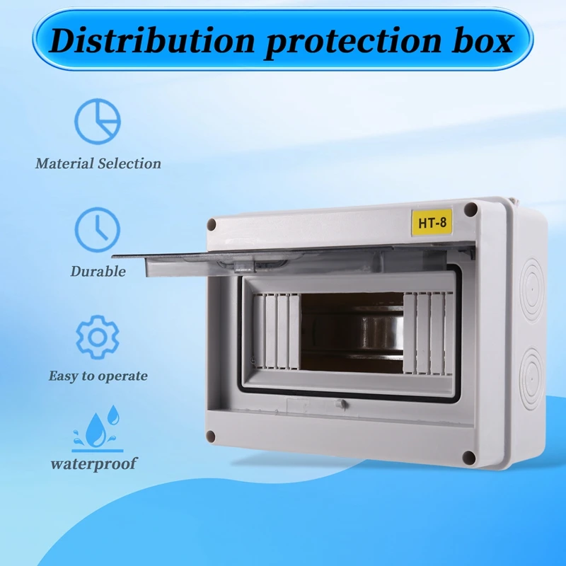 IP65 Mcb Breaker Box Distribution Protection Box ABS Power Electronic Din Rail Enclosure For Circuit Breaker HT-8 Way