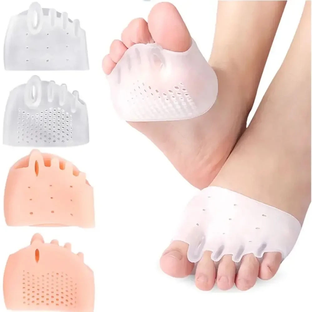 Plantillas para aliviar el dolor de Hallux, Corrector de dedos de los pies, almohadillas de Gel para el cuidado de los pies, almohadillas para el antepié, cojín separador de dedos Valgus de silicona, 1 par