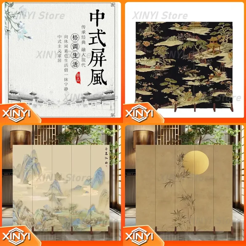Screen Partition for Living Room Zen Simple Movable Folding Room Divider for Tea Room Office Entrance Home Decor Space
