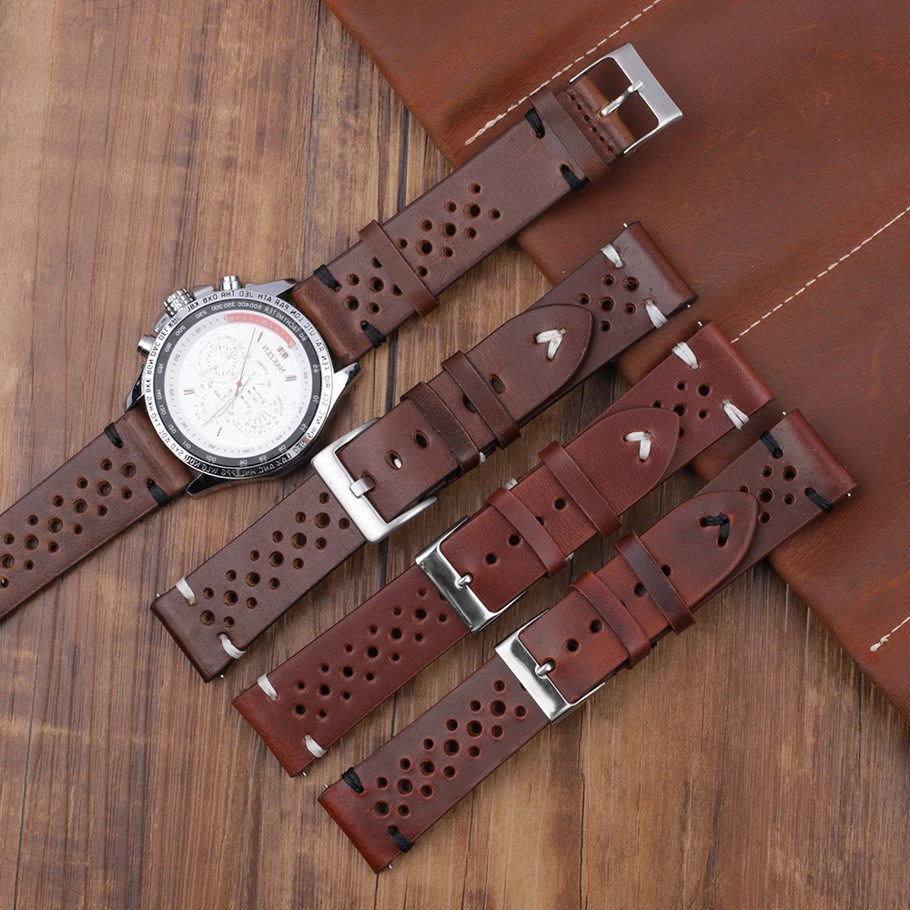 Onthelevel Leather Watch strap 18mm 20mm 22mm 24mm Durable Coffee Brown Color Watch Band Quick Release Watch Bands Replacement