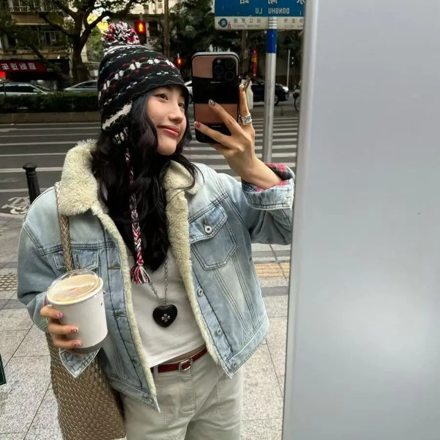 Denim Coats For Girl Fur Plush Womens Winter Anti-Odor Boxy Fit New Chinese Minimalist Outdoor Activities Cozy Thermal Jackets