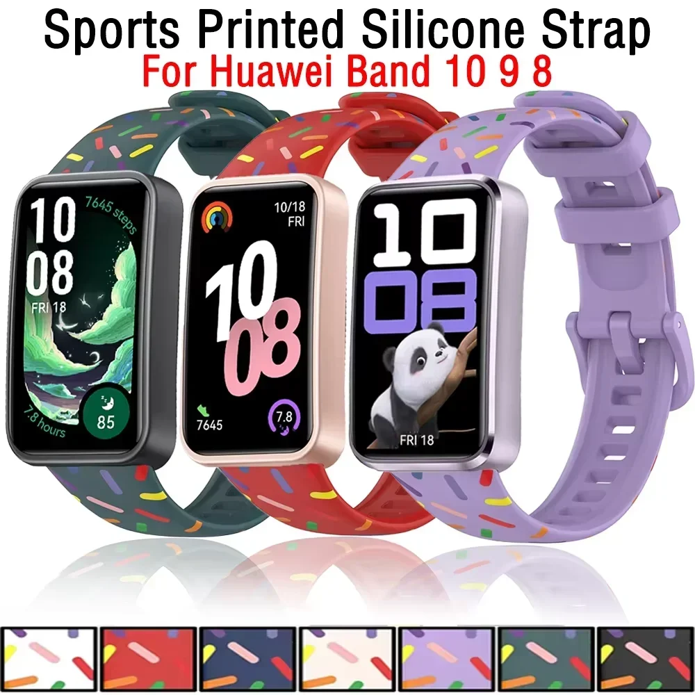 Soft Printed Silicone Strap for Huawei Band 10 9 8 Sports Breathable Bracelet Replaceable For Huawei Band 10/9 belt Accessories