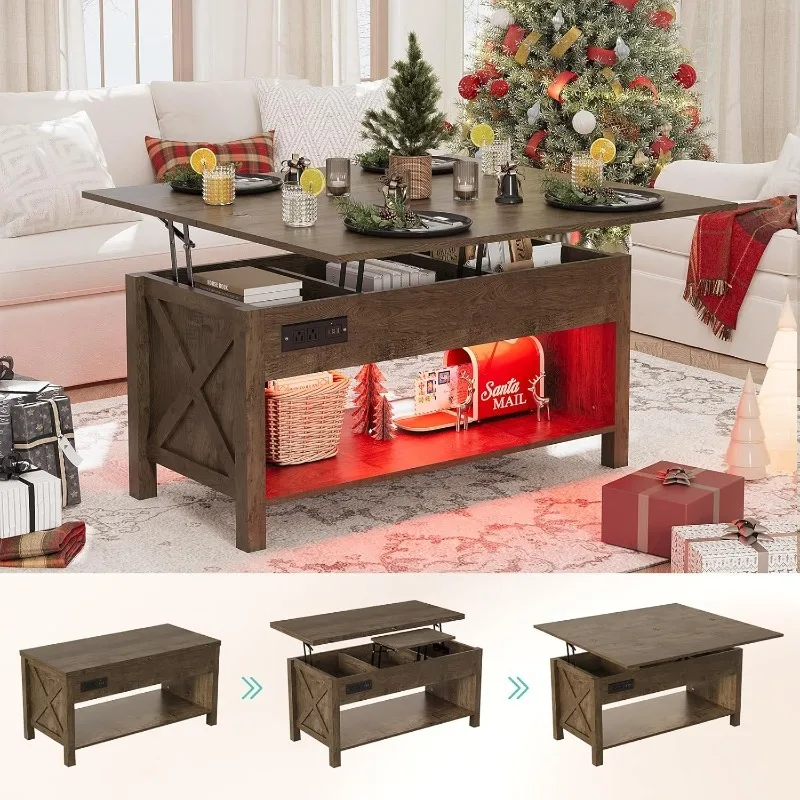 Lift Top Coffee Table, 4 in 1 Coffee Table with Storage for Living Room, Lift Tabletop Dining Table with Hidden Compartment,