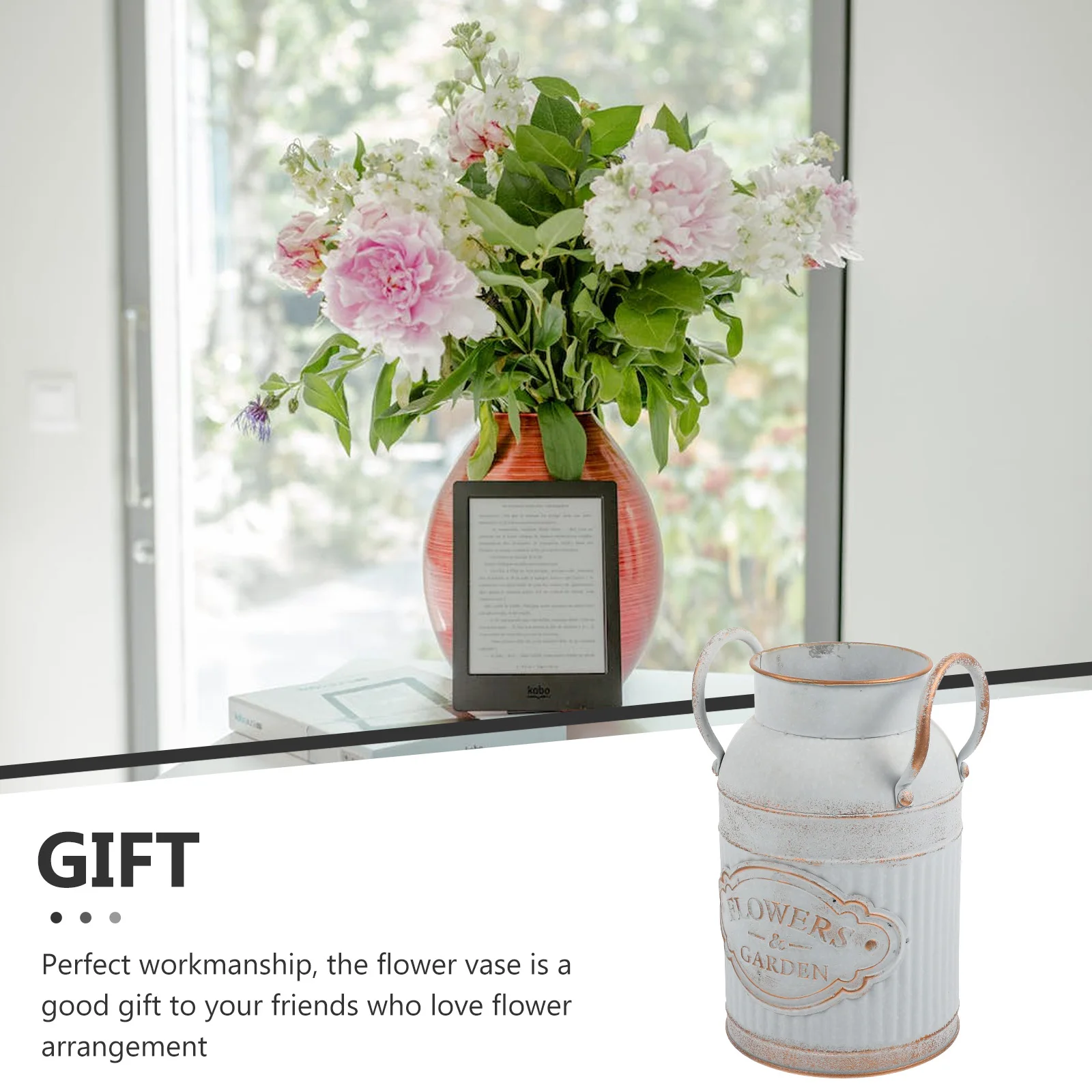 

Metal Flower Pot Outdoor Vases for Porch Vintage Display Stand Galvanized Sheet Cart Buckets Rustic Farmhouse