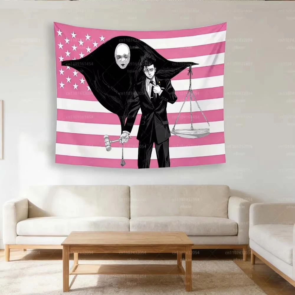 VIKAMA Pink American Flag Lady Justice Tapestry, Anime Judge Comic Polyester Wall Hanging, Bedroom and Dorm Room Wall Decor