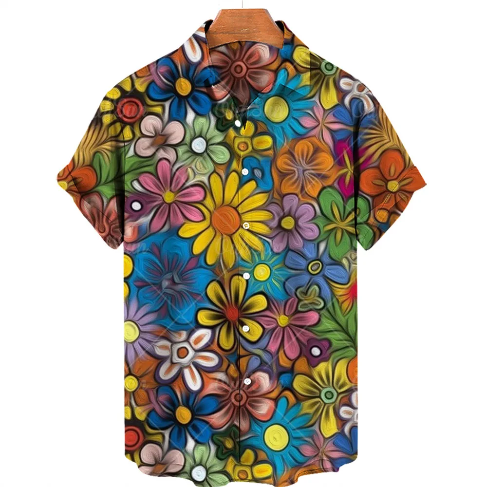 2022 Harajuku Hawaiian Shirts 3d Oil Painting Floral Print Men's Women's Fashion Short Sleeve Shirts Plus Size Shirts and Shirts