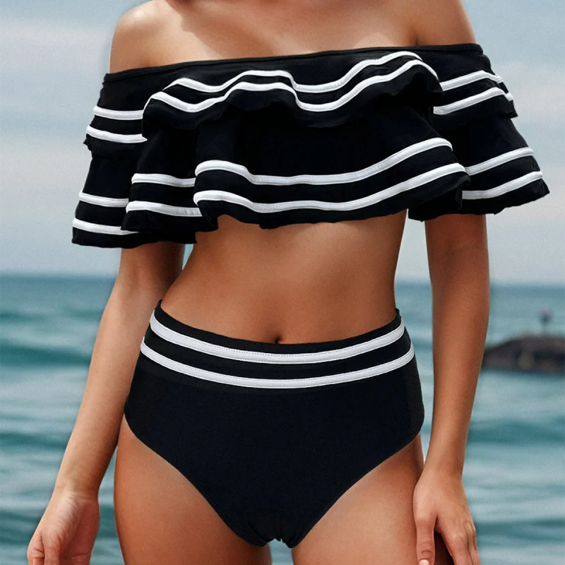 

New two-piece swimsuit for women, sexy solid color strapless bikini with open back and high waist