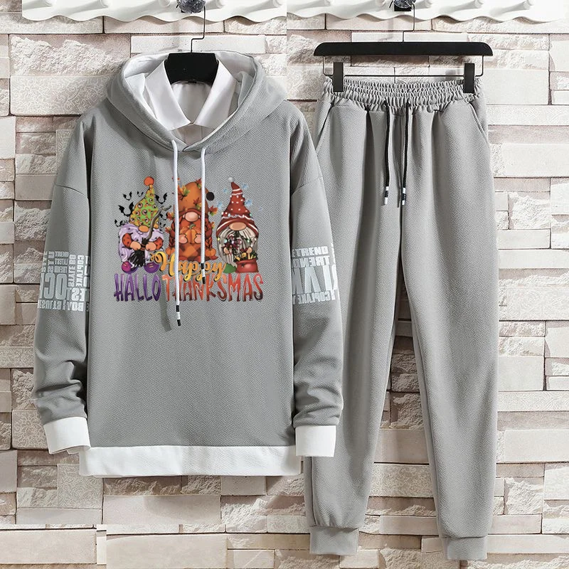 Hoodies Set Pants Pullover Hat Casual Hood Summer Autumn Suits Clothing for Men Print Sweaterhoodie Men New Top