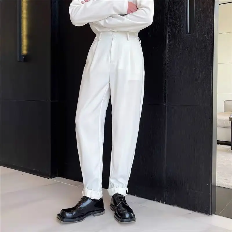 

Men's Pure Color Nine Points Pants Side Elastic Waist Simple Casual Trousers