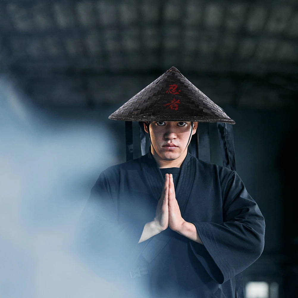 

2 Pcs Ninja Hat Asian Hats Men Double Sided Color Anti-rain Bamboo Chinese Style Cosplay