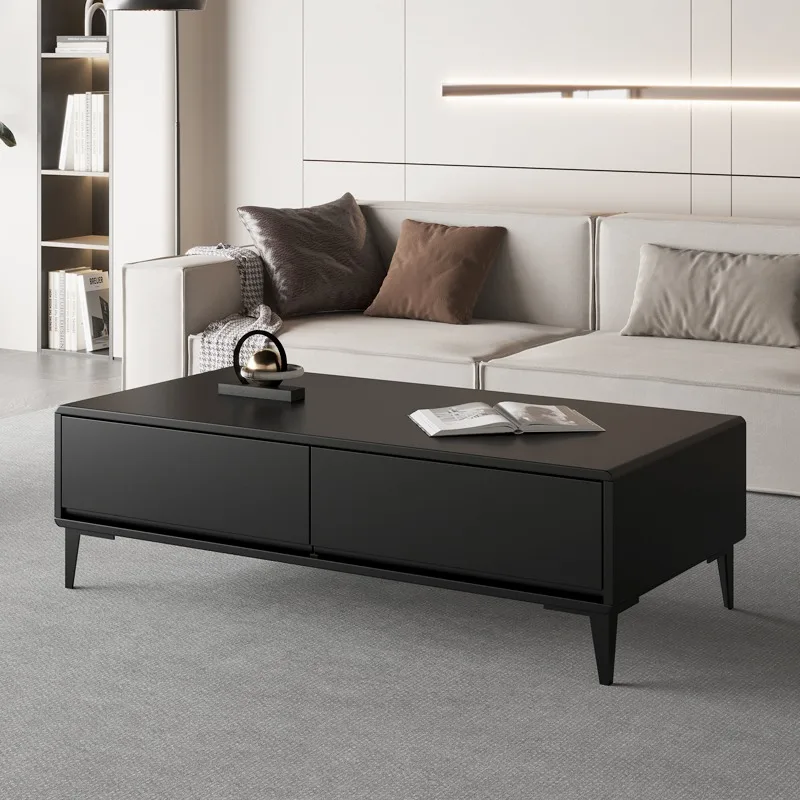 Light luxury all-solid wood coffee table, simple modern small apartment living room household rectangular high-end black minimal