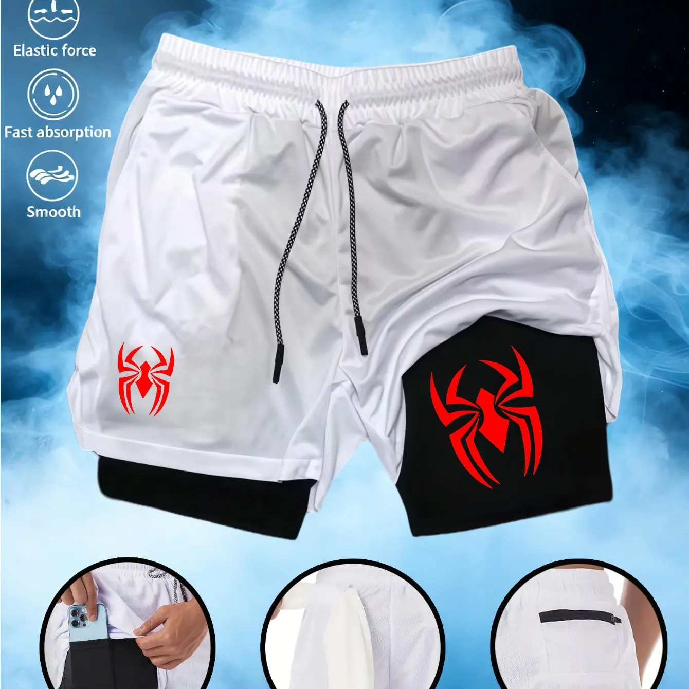 

2026Summer Men Running Shorts Fitness Gym Training 2 in 1 Sports Shorts Quick Dry WorkoutJogging Double Deck Shorts
