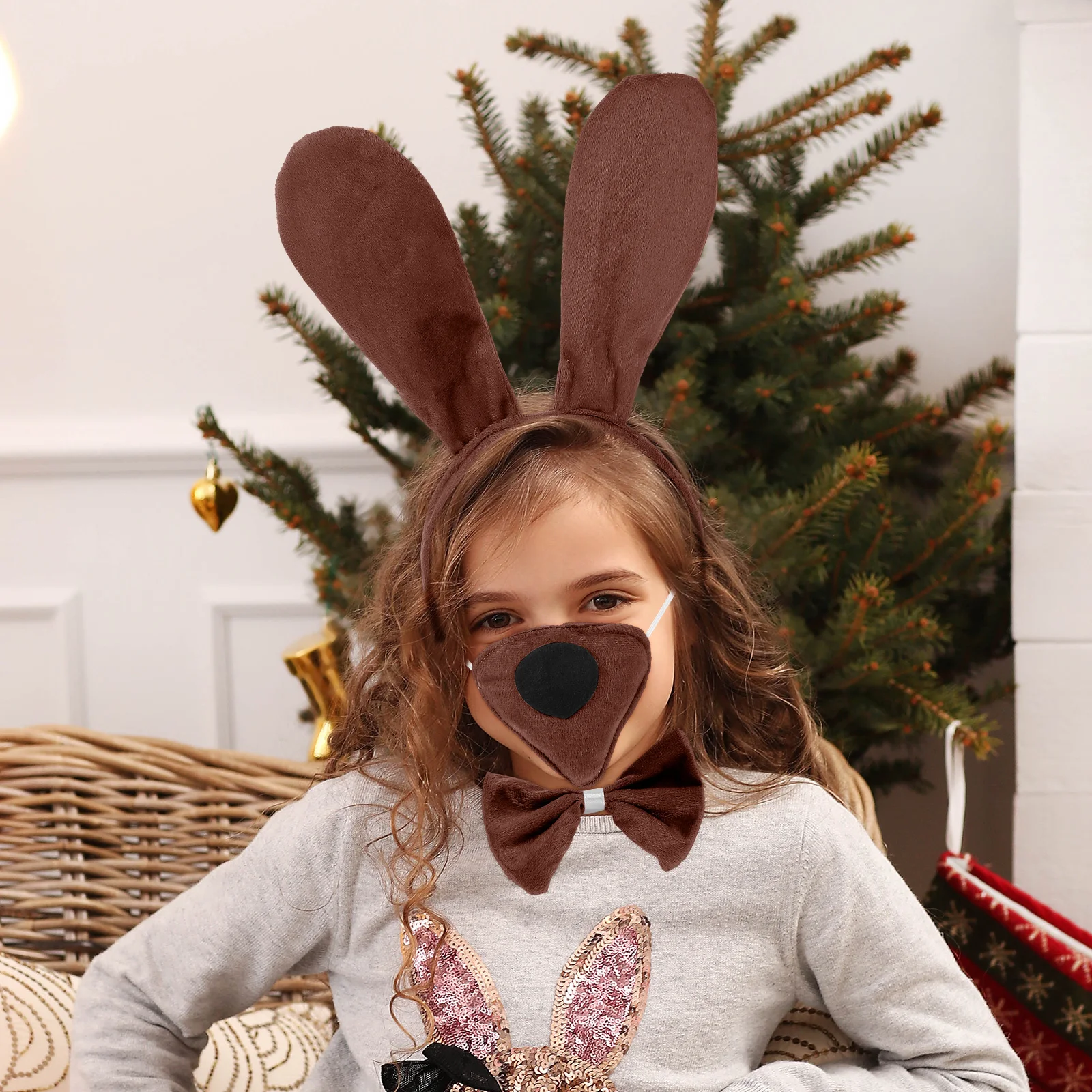 1 set costume da cucciolo per bambini set realistico orecchie di cane fascia per naso coda papillon Halloween animale vestire festa cosplay