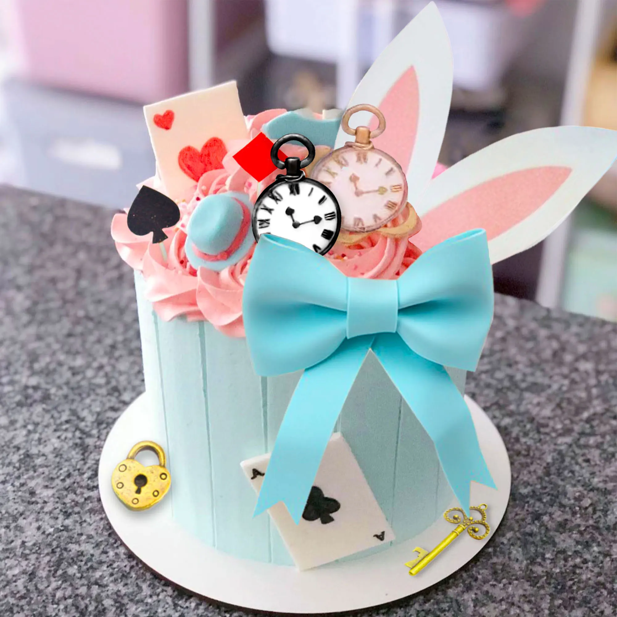 LaVenty Alice in Wonderland Cake Decoration Party Supplies Favors Bunny Birthday Cake Decoration Baby Shower Decoration