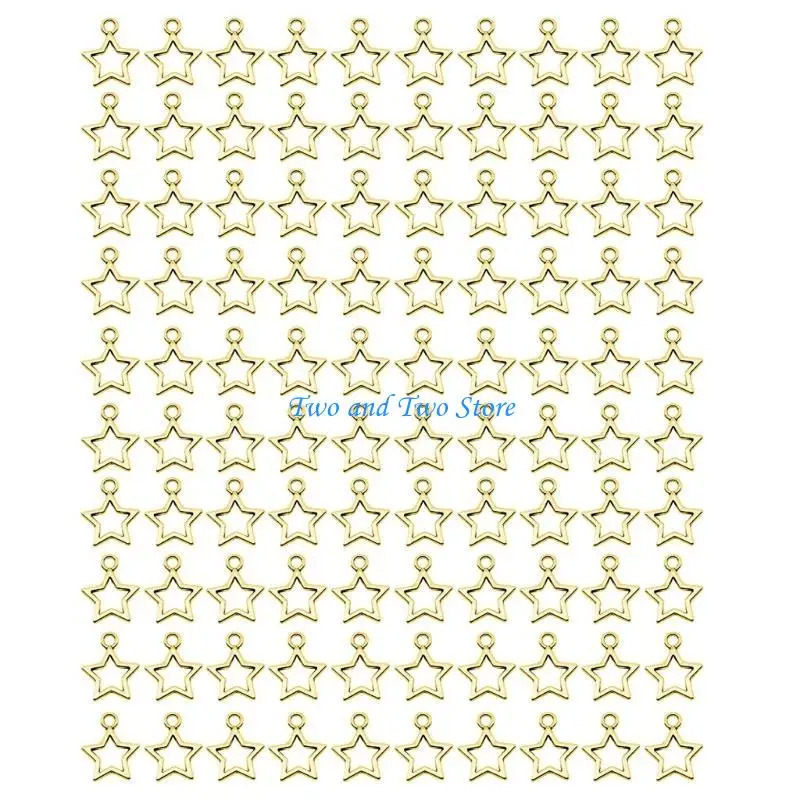 

HX6F 100 Pcs Five-Pointed Star Pendants Hollow Star Hang Tags Alloy Earrings Clip Jewelry Necklace Pendant DIY Accessories