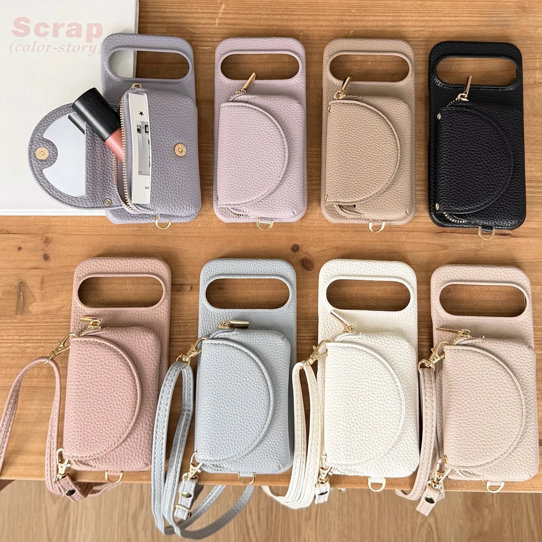 

Luxury Crossbody Leather Card Purse Wallet Case For Google Pixel 9 10 Pro XL 10A 8Pro 7Pro 6Pro Lipstick Bag Makeup Mirror Cover