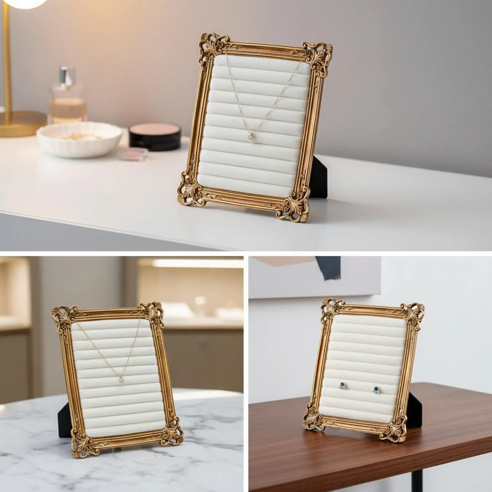 Boutique Style Jewelry Display Board with Ornate Frame and Velvet Lining for Retail Counter Craft Market Display