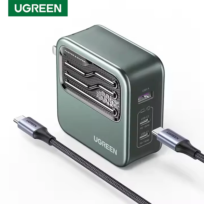 TLF UGREEN Caricatore USB C a ricarica rapida da 140 W Adattatore di alimentazione per caricabatterie da muro GaN pieghevole a 3 porte per laptop