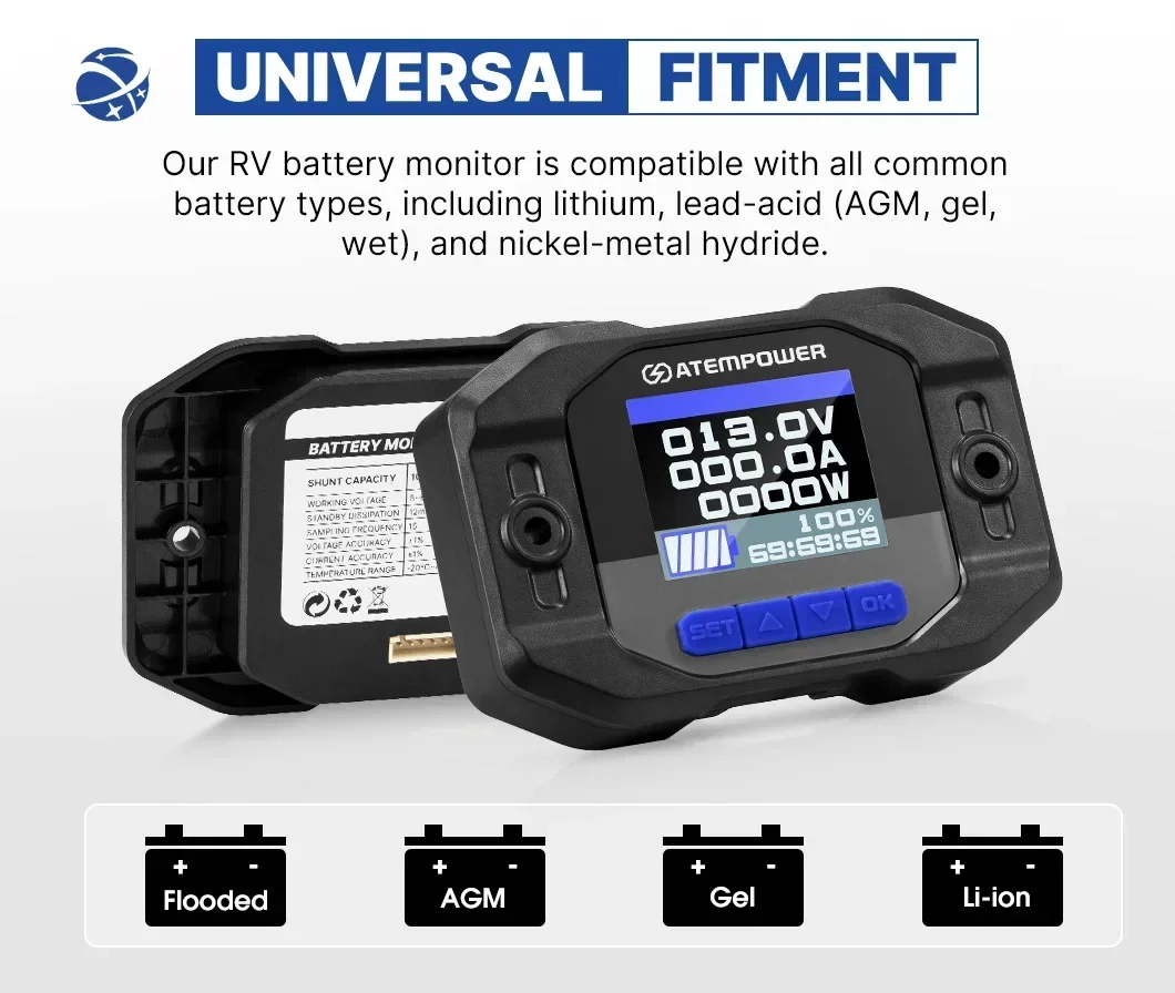 ATEM POWER-Real-time Battery Tester, RV Bateria De Carro, Saúde Cranking, Teste De Carregamento, 12V, 200A