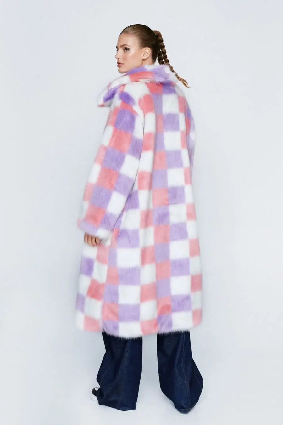 Thick Warm Jacket Faux Fur Women Patchwork Autumn Winter Fur Coat Outerwear Cardigan Long Sleeve Coats Plaid High Street