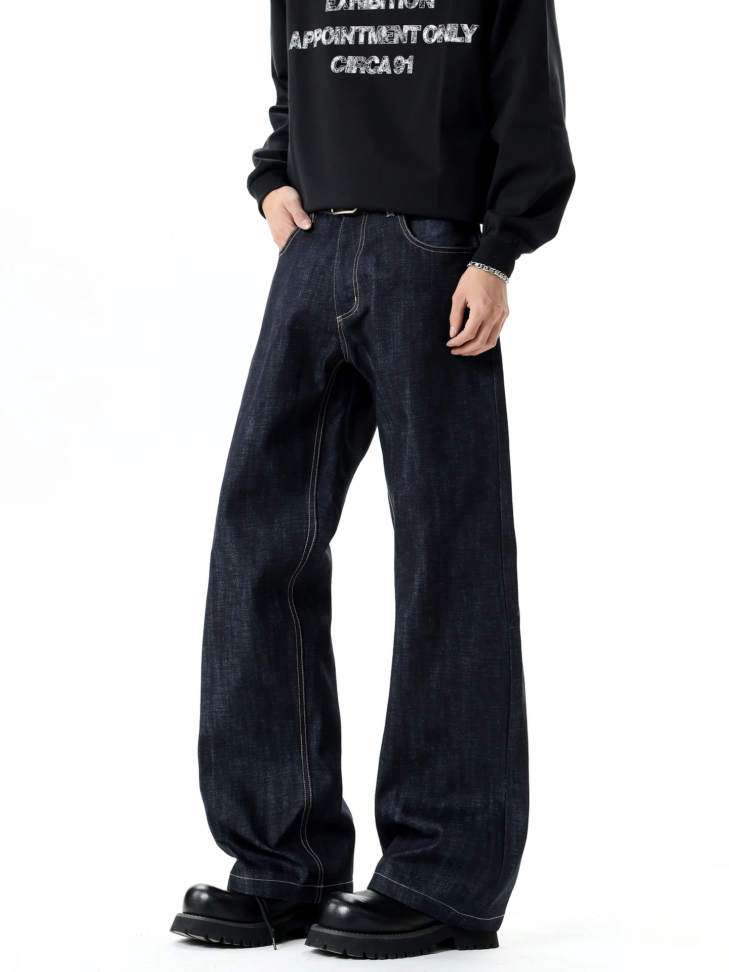 

American Retro Straight Leg Denim Jeans Loose Fit Men's Casual Long Pants Cleanfit Versatile Comfortable Cotton Polyester Blend