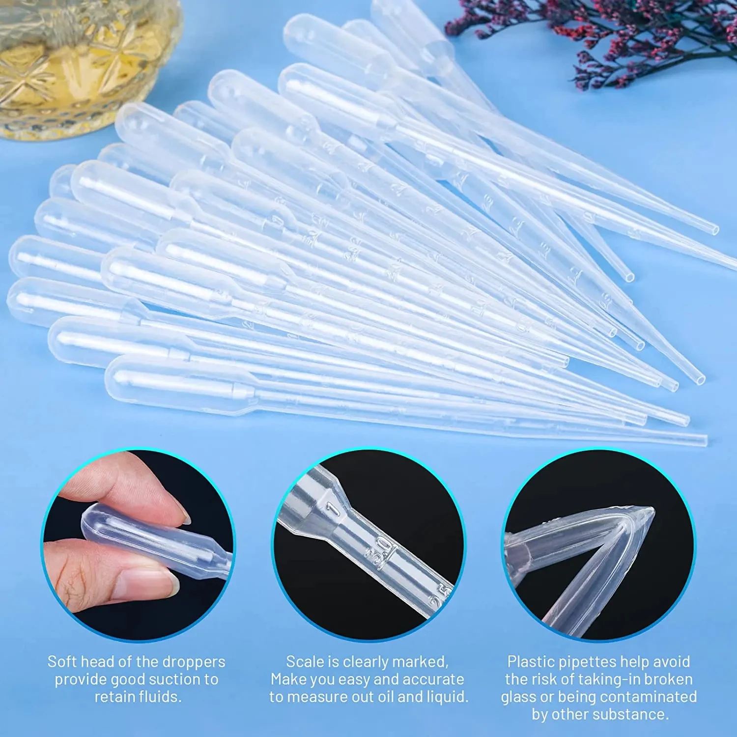 Kit de pipetas graduadas multiusos para transferencia de líquidos, cuentagotas de plástico desechable, herramienta práctica para dispensar líquidos para experimentos de laboratorio y creación de maquillaje