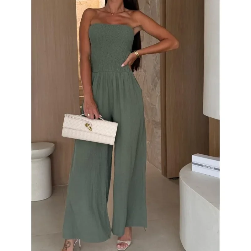 

S-XXL женский модный однотонный длинный комбинезон с одним воротником, элегантный женский повседневный удобный комбинезон с карманами на талии