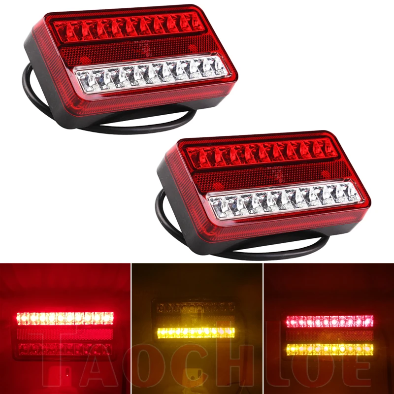 2Pcs Tractor Tail Lights 12V Stop Turn Signal Brake Lights Red Amber Boat Truck Trailer Rear Light Indicator Lamp