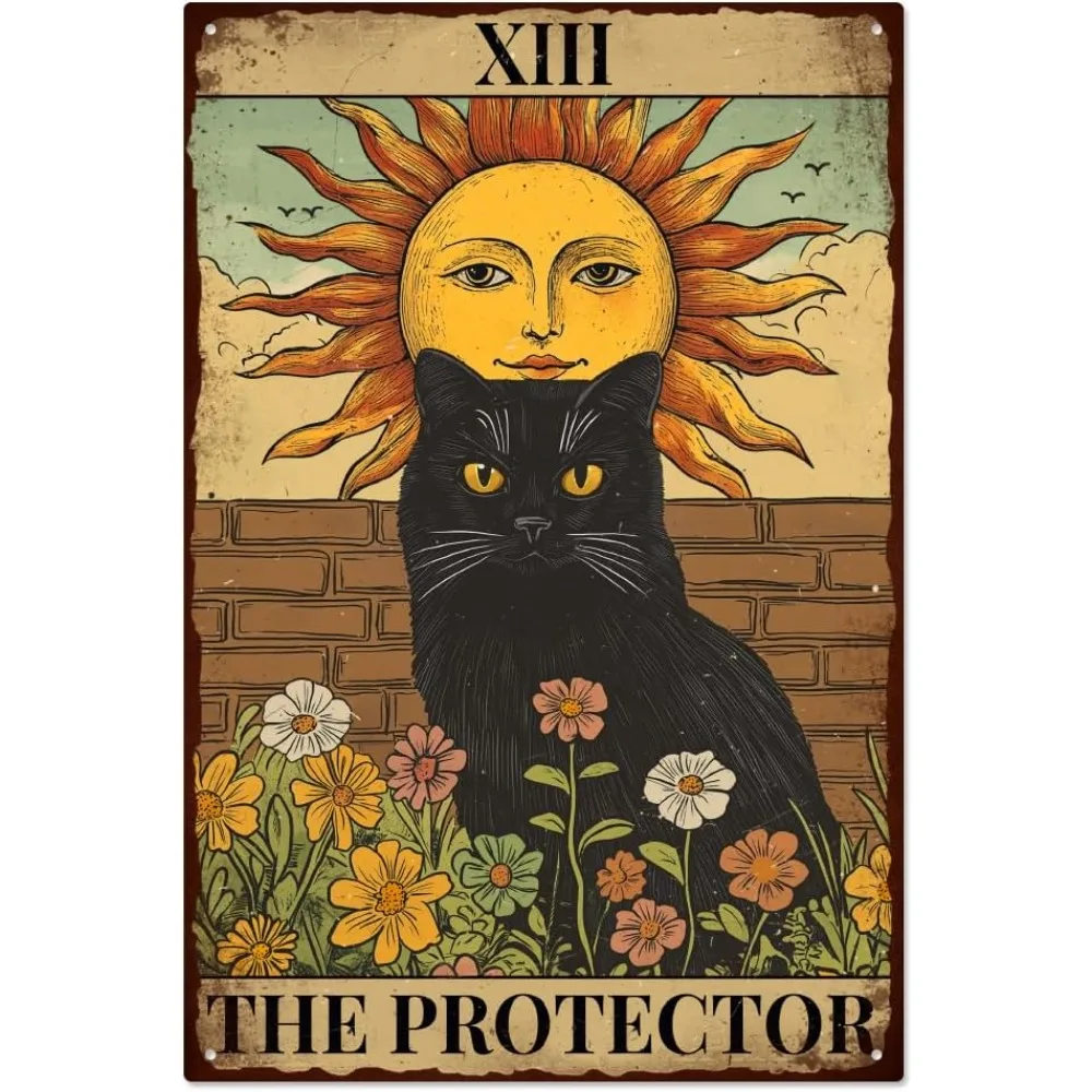 WADORN Tarot Cat Metal Tin Sign - Funny Retro 